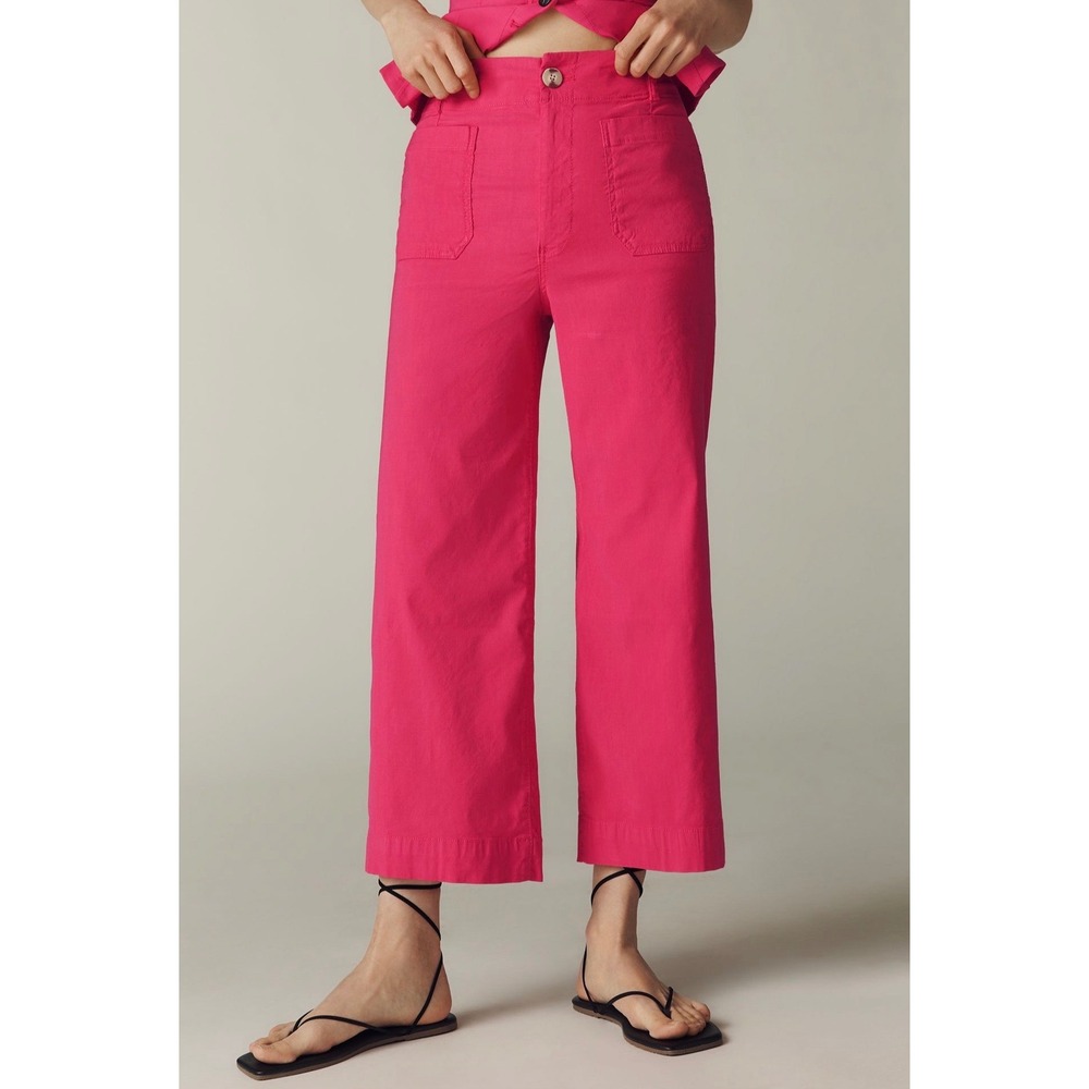 Maeve Anthropologie The Colette Cropped Wide Leg Pants Geranium Linen Blend 29